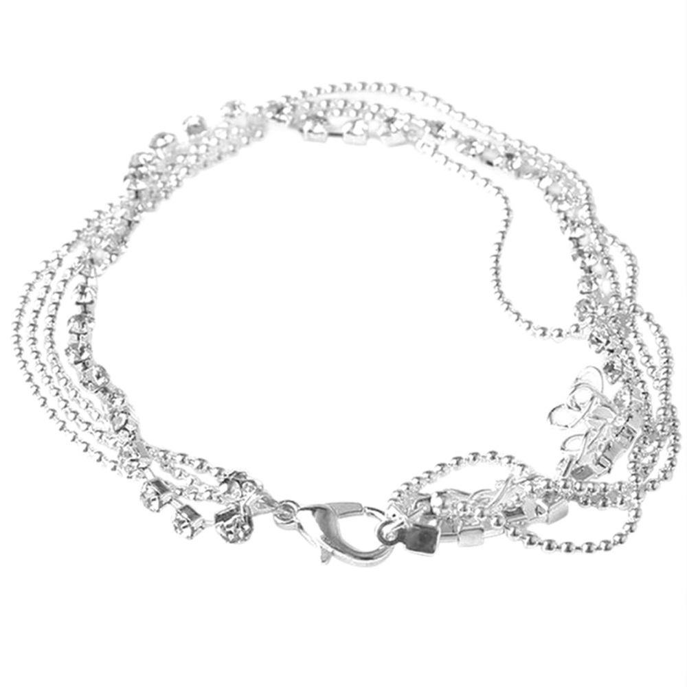 Silver Layer Rhinestone Bead Anklet - Picture 3 of 4